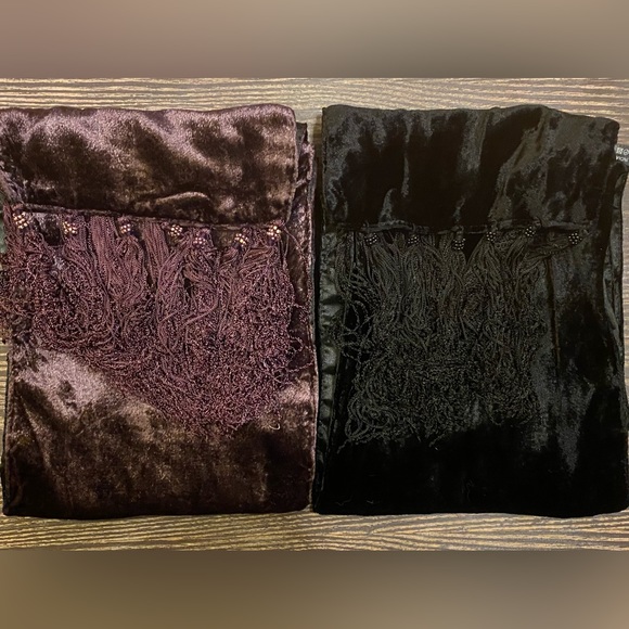 Velvet Texture One Side & Satin Texture Other w/ Decorated Tassels 2 Piece Set - Picture 1 of 7